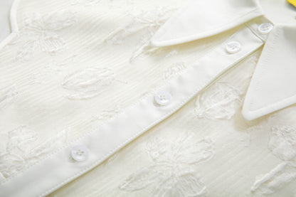 White jacquard paneled short shirt