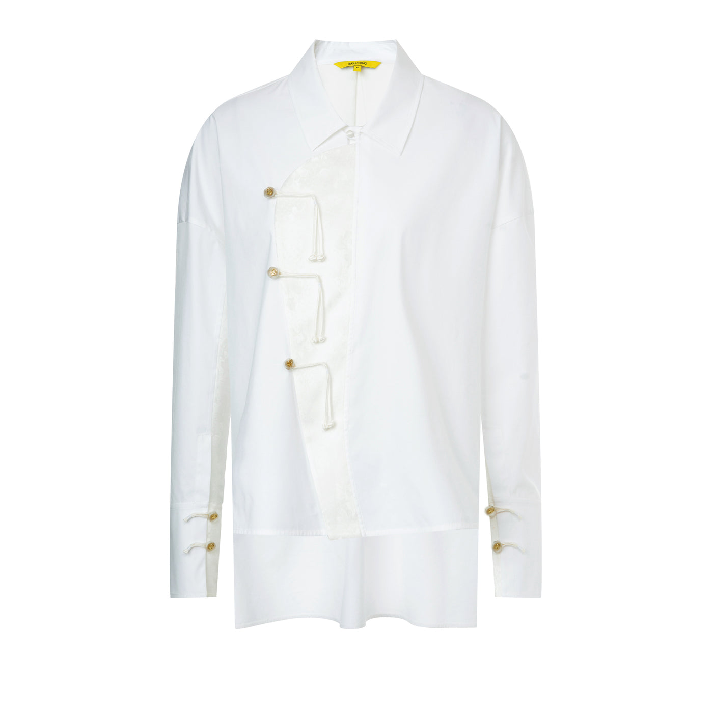 White jacquard paneled shirt