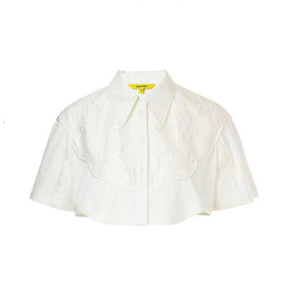 White jacquard paneled short shirt