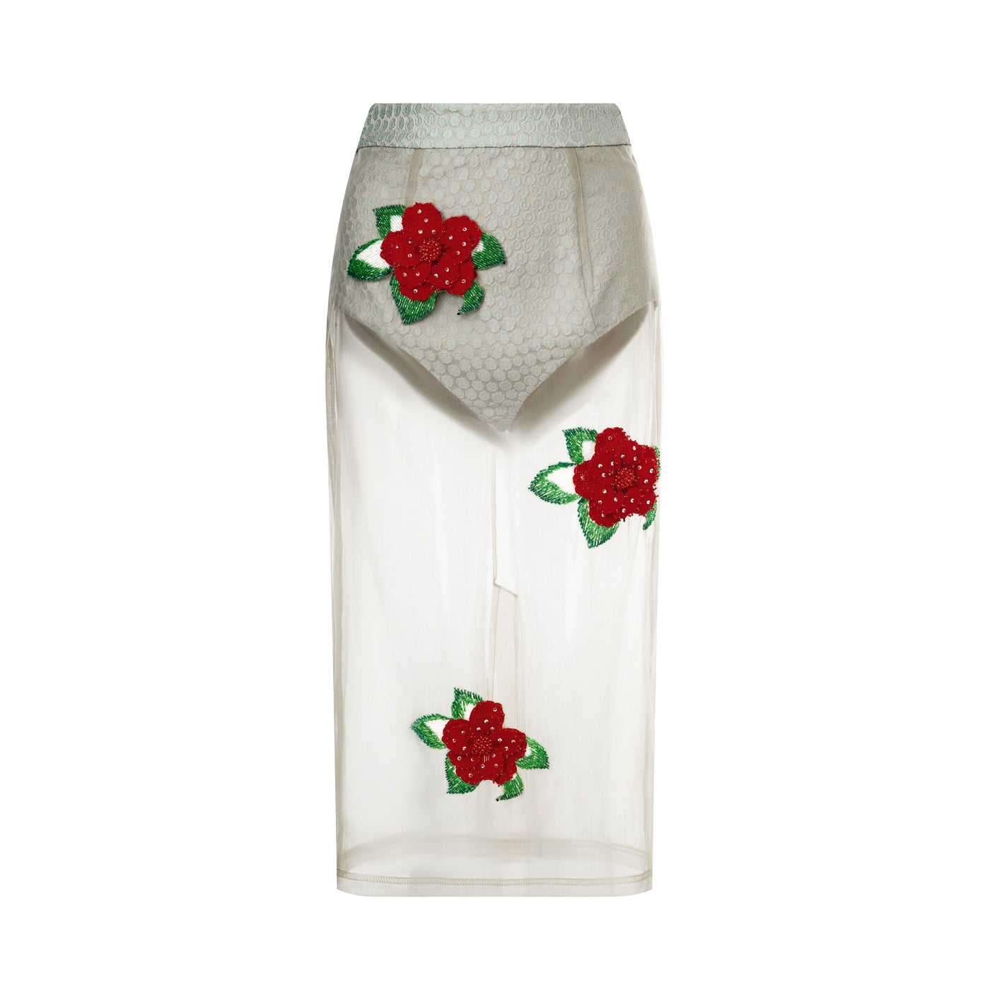 Beige embroidered nylon skirt